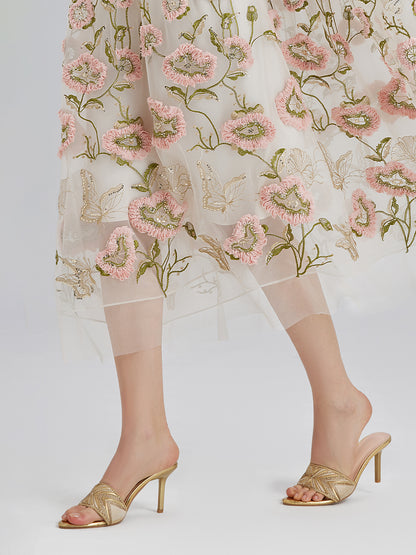 3D Floral Sequin Pleated Dress