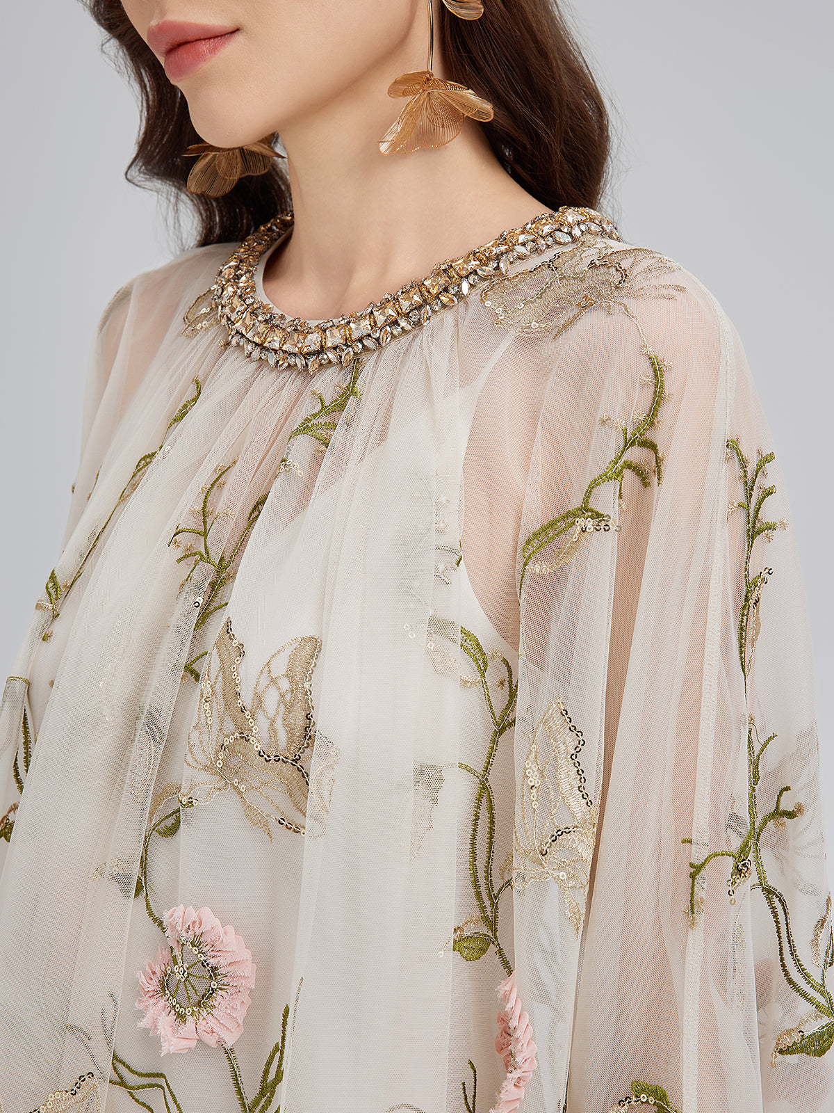 3D Floral Sequin Pleated Dress