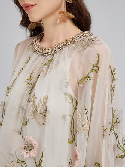 3D Floral Sequin Pleated Dress