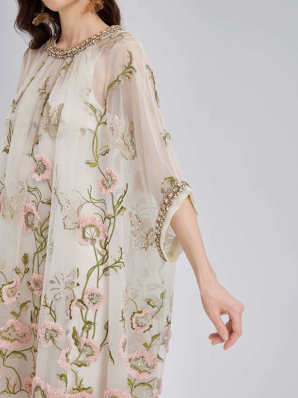 3D Floral Sequin Pleated Dress