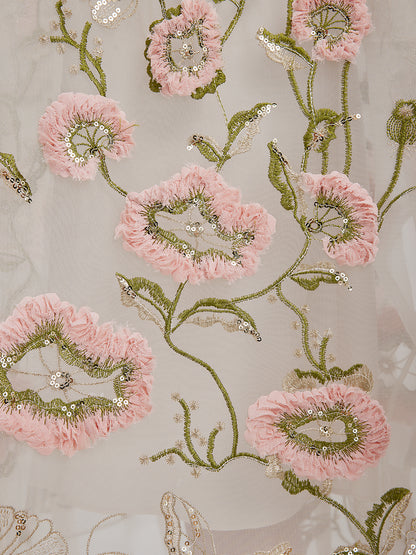 3D Floral Sequin Pleated Dress