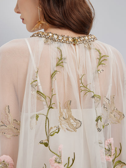 3D Floral Sequin Pleated Dress