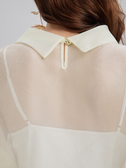 Silk 3D Sequin Embroidered Short-Sleeve Top