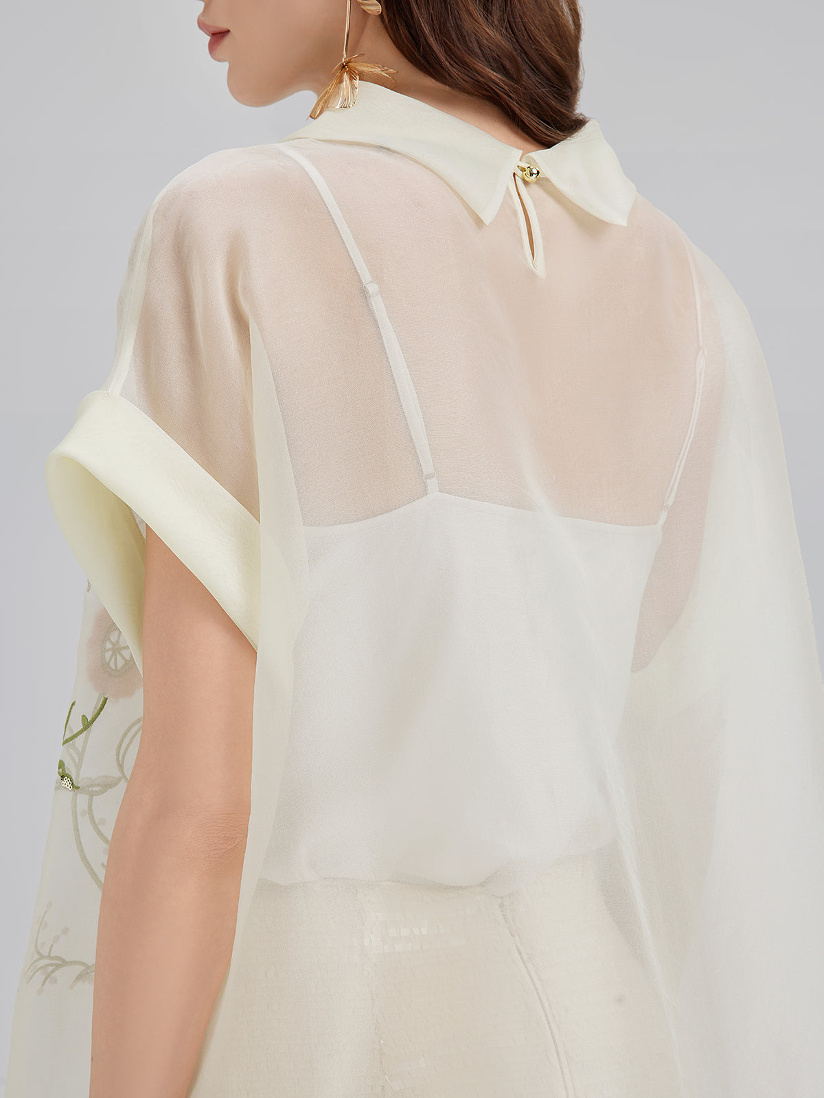 Silk 3D Sequin Embroidered Short-Sleeve Top