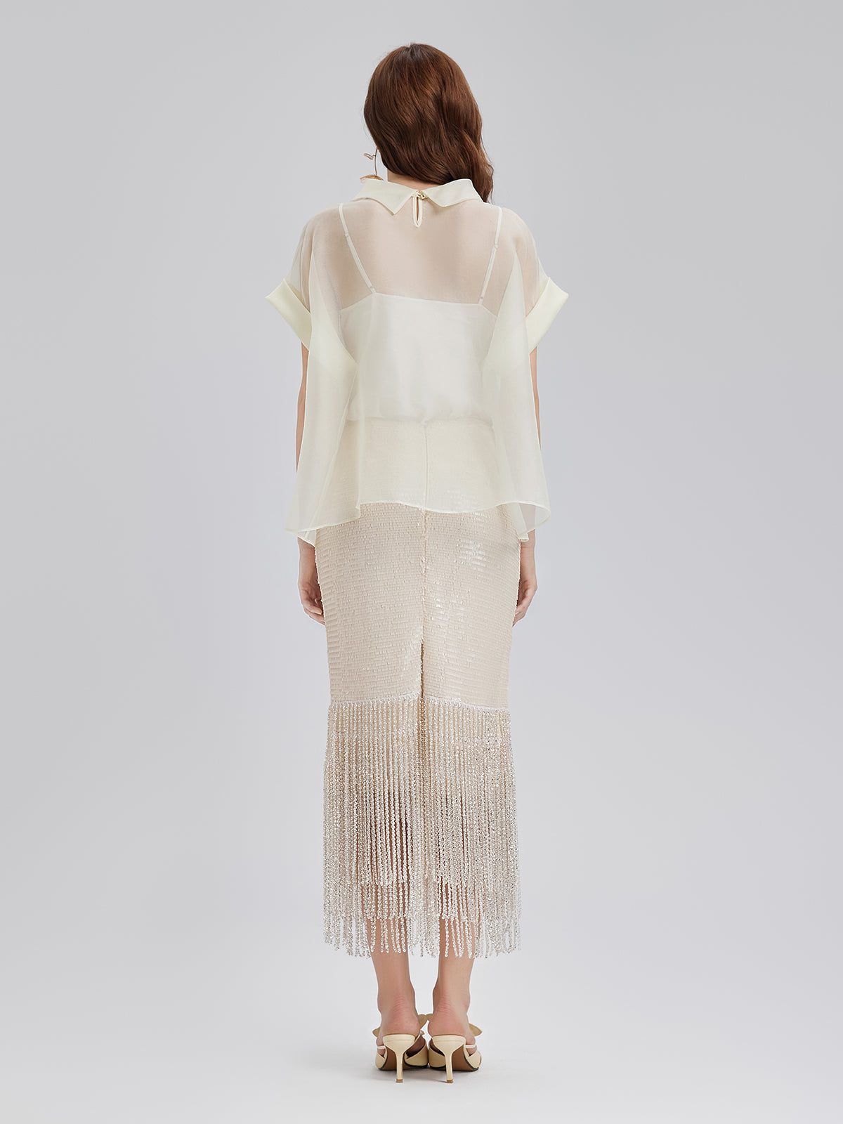 Silk 3D Sequin Embroidered Short-Sleeve Top