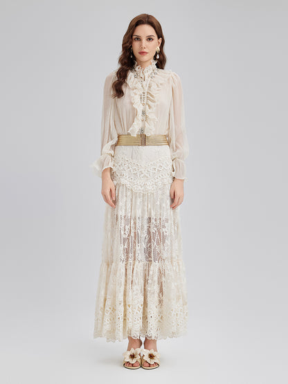 Lace Pleated Romantic French-Style Skirt