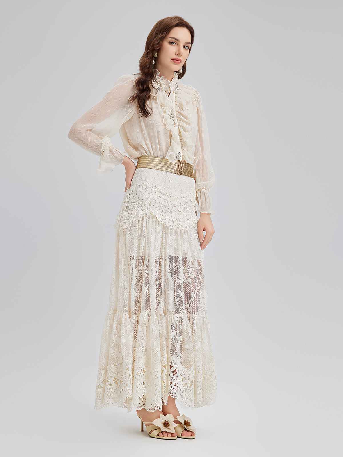 Lace Pleated Romantic French-Style Skirt