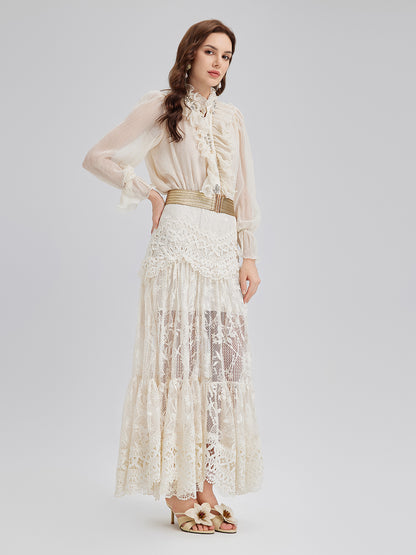 Lace Pleated Romantic French-Style Skirt