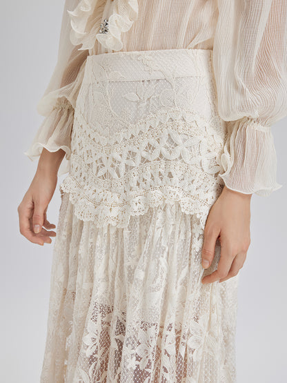 Lace Pleated Romantic French-Style Skirt