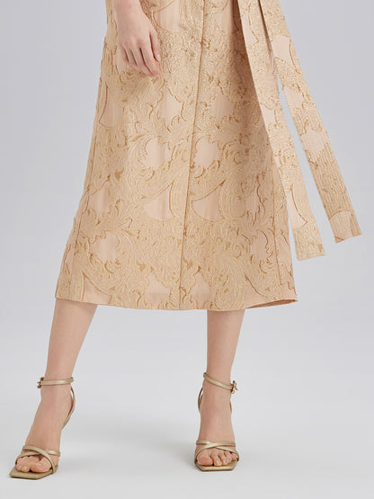 Metallic Jacquard Beaded Padded Shoulders Dress