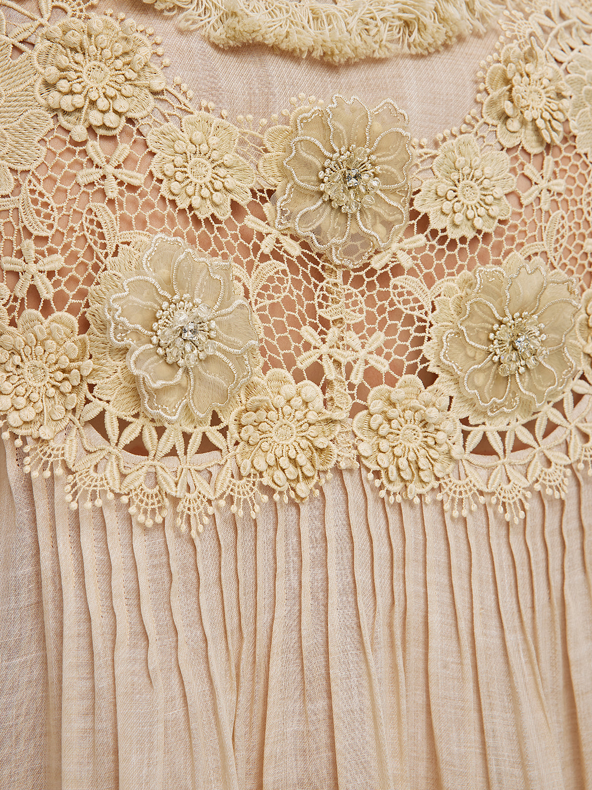 Lyocell Panelled Pleated Floral Lace Top
