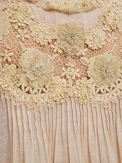Lyocell Panelled Pleated Floral Lace Top