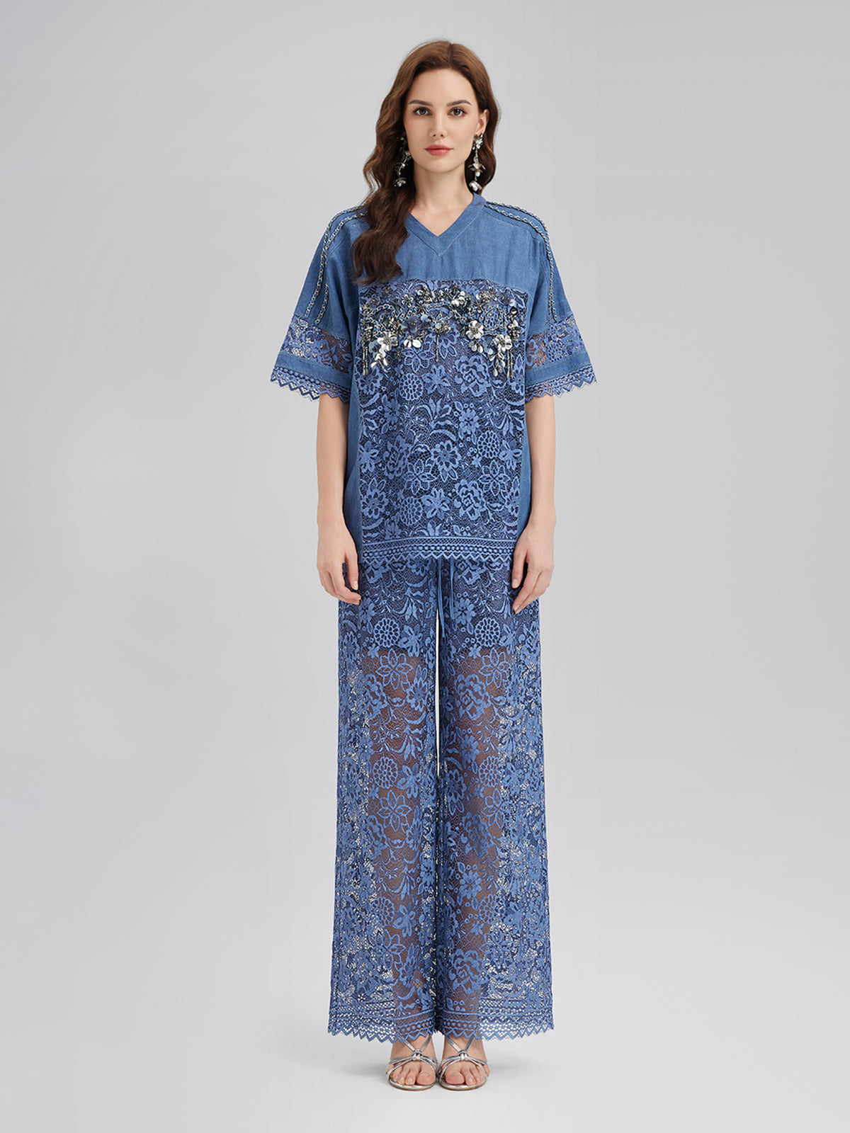 Sand Wash Lace Elastic Waist Pants
