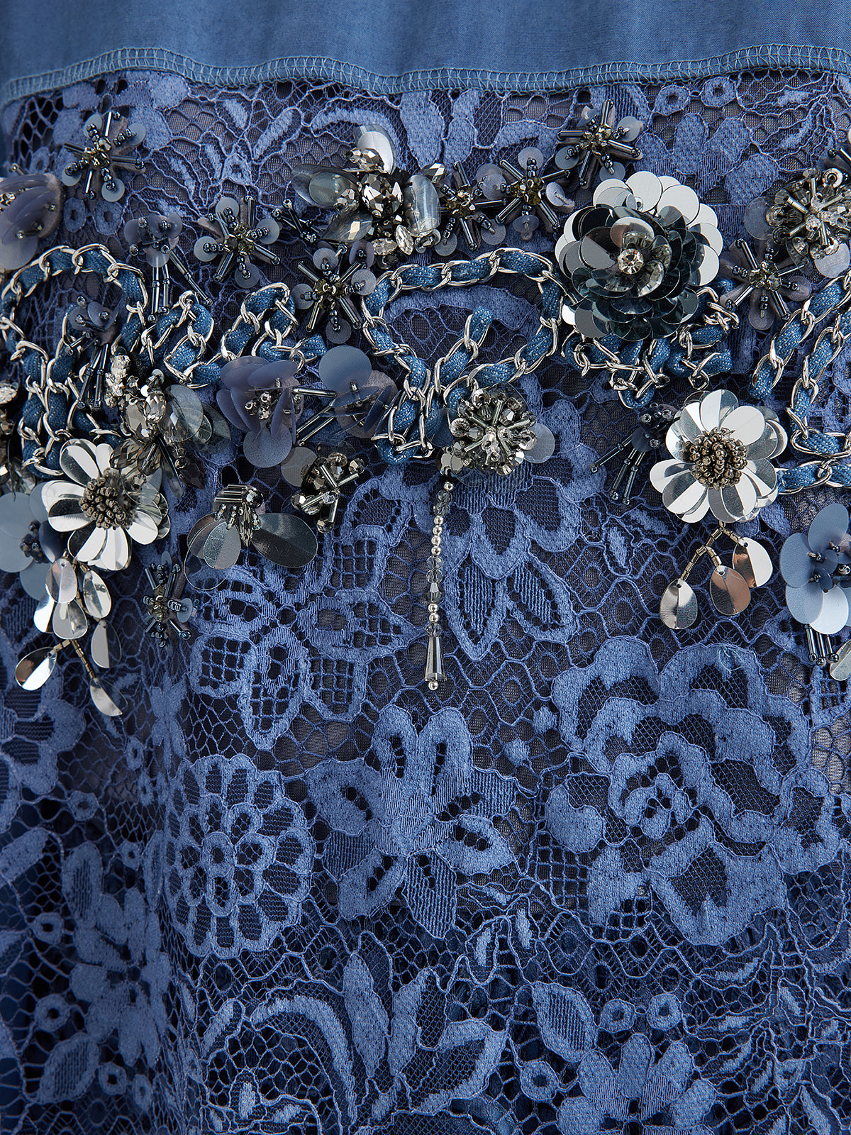 Hand-Beaded Lace Panel V-Neck Top