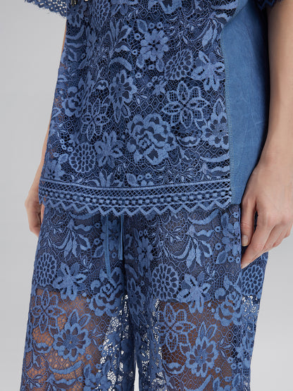Hand-Beaded Lace Panel V-Neck Top