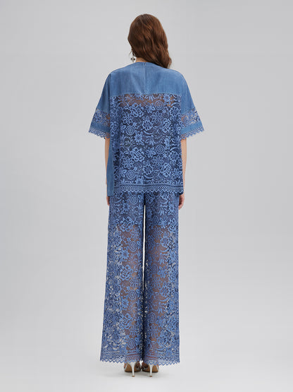 Sand Wash Lace Elastic Waist Pants