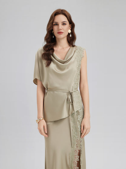 Cowl Neck Lace-Panel Mermaid Set