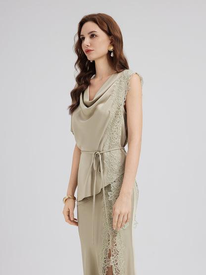 Cowl Neck Lace-Panel Mermaid Set
