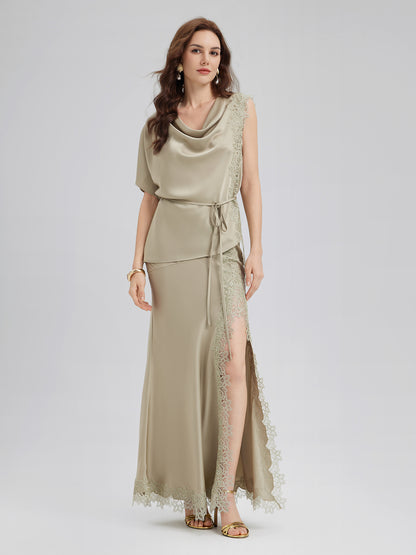 Cowl Neck Lace-Panel Mermaid Set