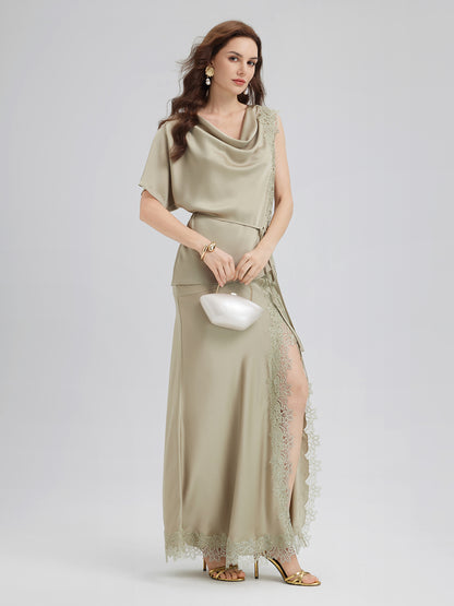 Cowl Neck Lace-Panel Mermaid Set