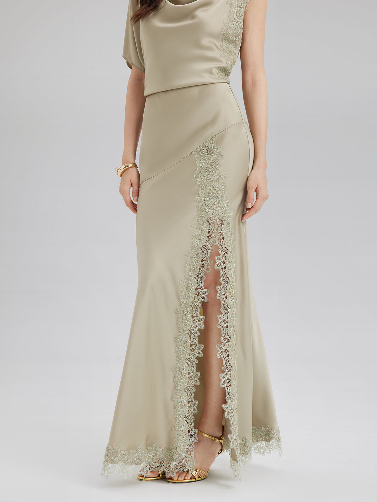 Cowl Neck Lace-Panel Mermaid Set