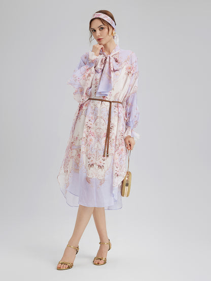 Tencel-Linen Printed Bow Dress