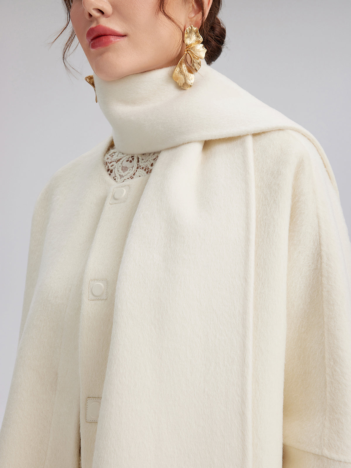 Double-Faced Wool Coat (Fringe Scarf Included)