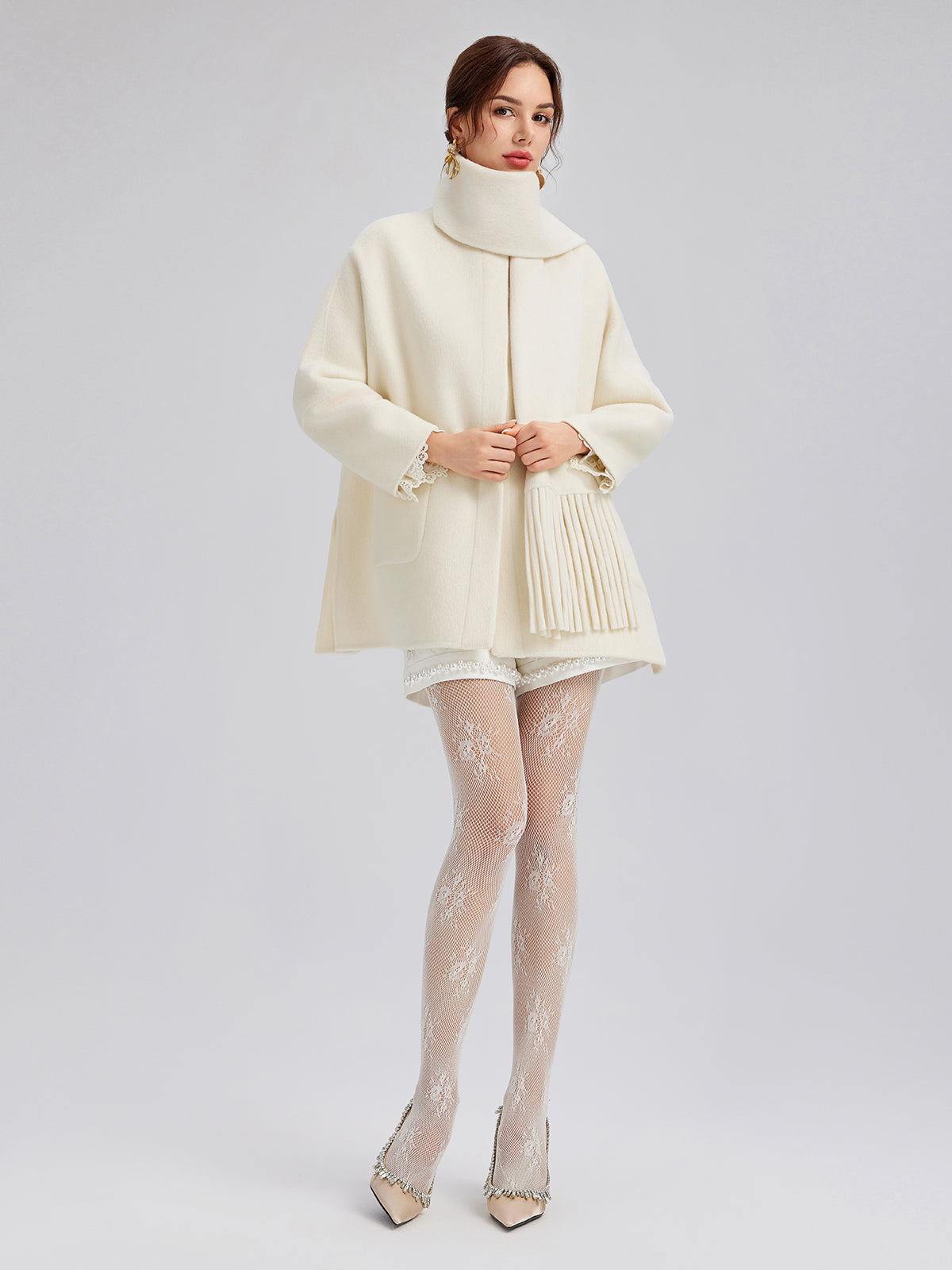 Double-Faced Wool Coat (Fringe Scarf Included)