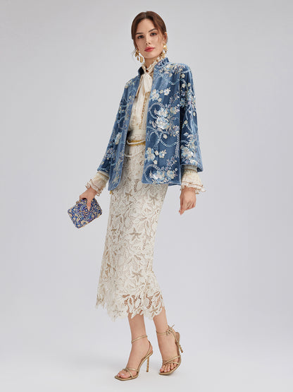 Pleated Lace-Ruffle Trim Bow-Tie Blouse
