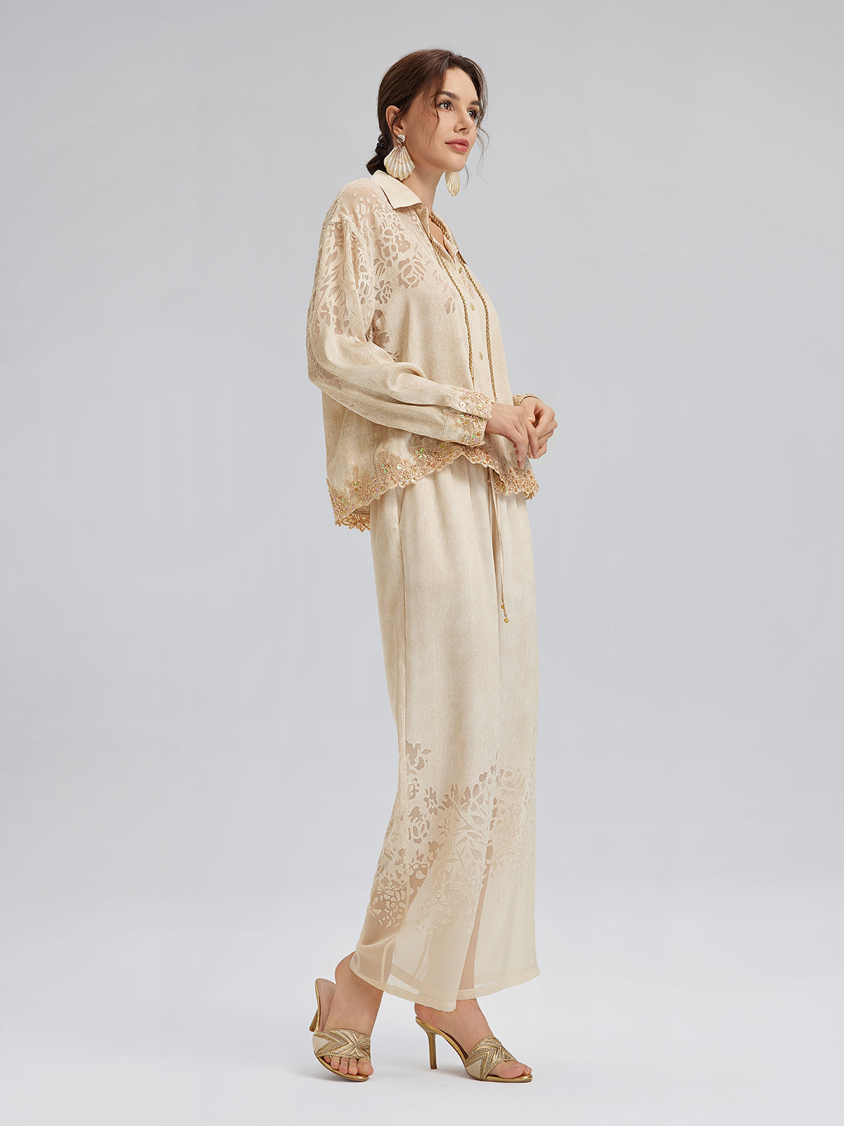 Custom Denim-Effect Gradient Elastic Trousers