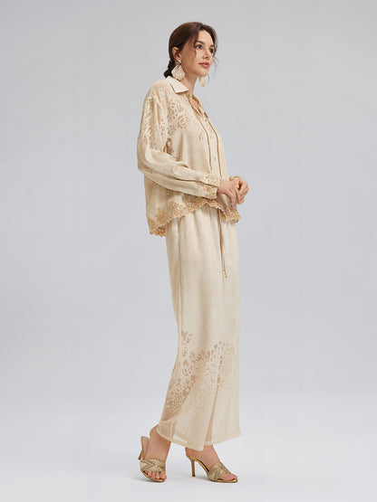Custom Denim-Effect Gradient Elastic Trousers