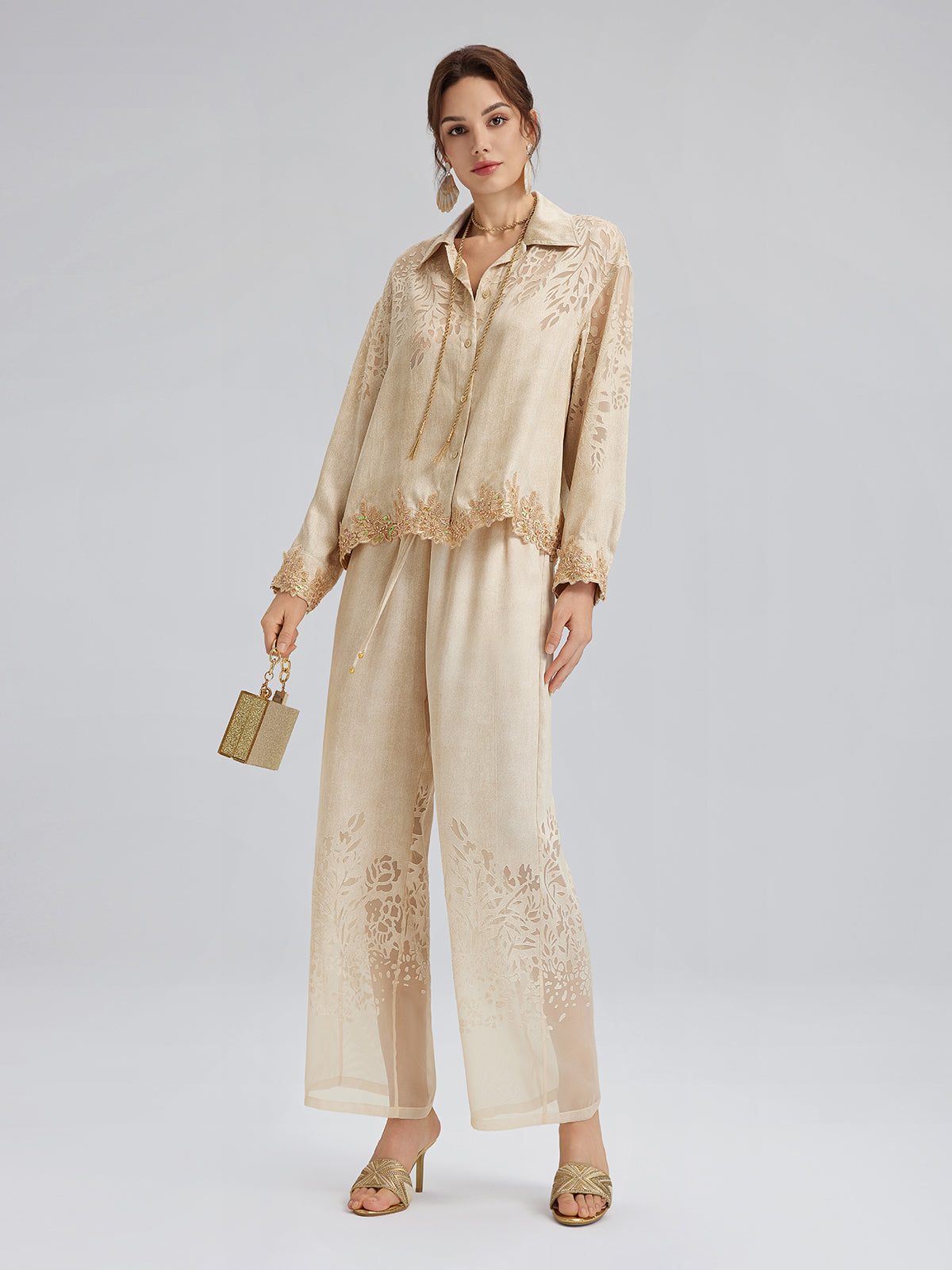 Custom Denim-Effect Gradient Elastic Trousers