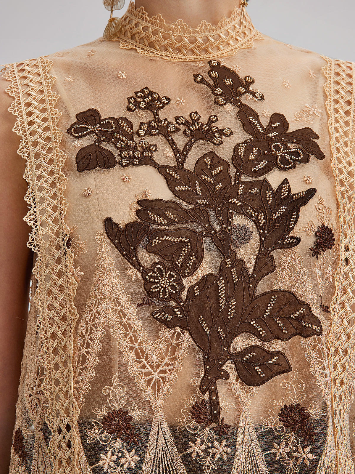 Lace Tulle Appliqué Beaded Sleeveless Dress