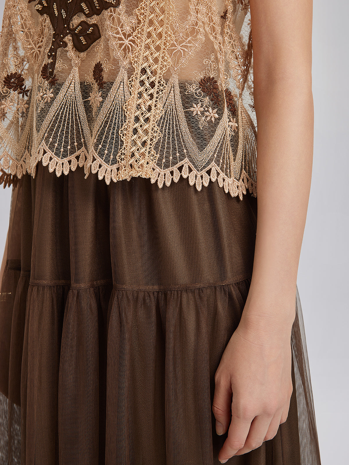 Lace Tulle Appliqué Beaded Sleeveless Dress