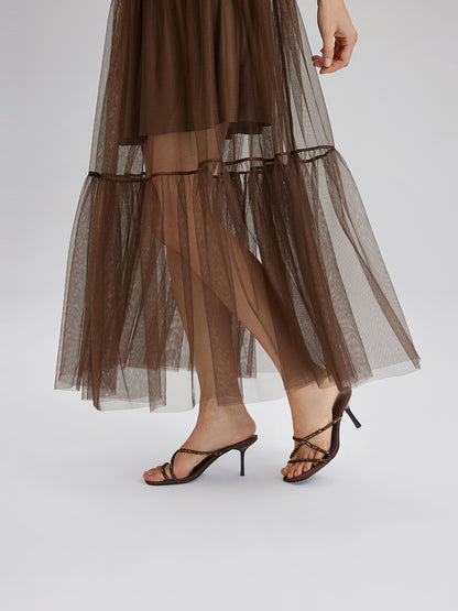 Lace Tulle Appliqué Beaded Sleeveless Dress