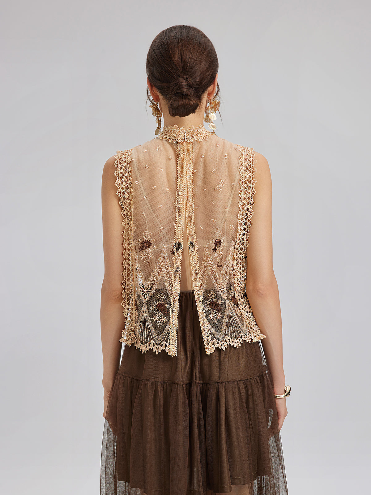Lace Tulle Appliqué Beaded Sleeveless Dress