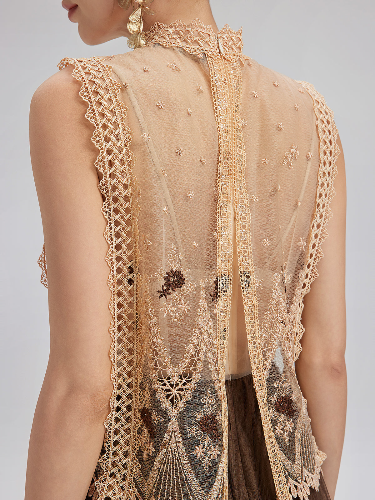Lace Tulle Appliqué Beaded Sleeveless Dress