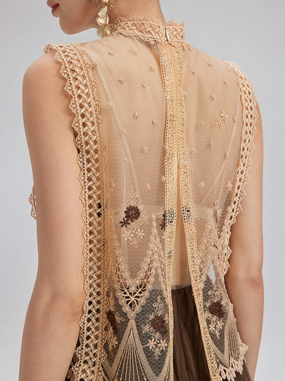 Lace Tulle Appliqué Beaded Sleeveless Dress