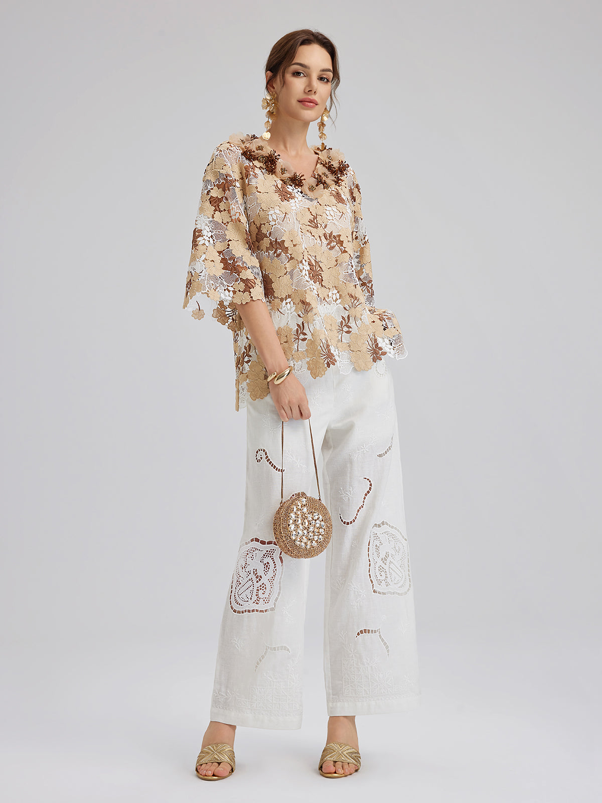Linen Embroidered Eyelet Vacation Pants