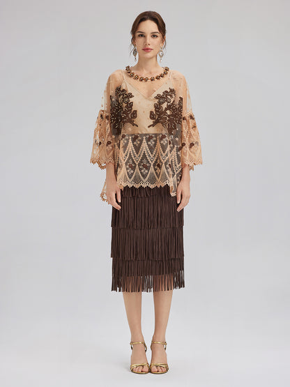 Hand-Sequined Embroidered Florals Lace Top