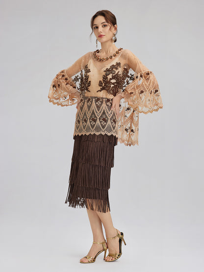 Hand-Sequined Embroidered Florals Lace Top