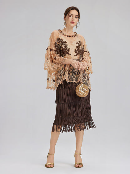 Hand-Sequined Embroidered Florals Lace Top