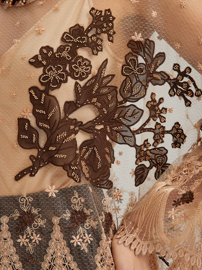 Hand-Sequined Embroidered Florals Lace Top