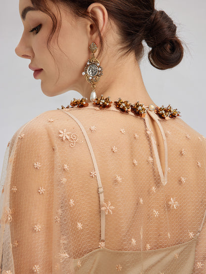 Hand-Sequined Embroidered Florals Lace Top