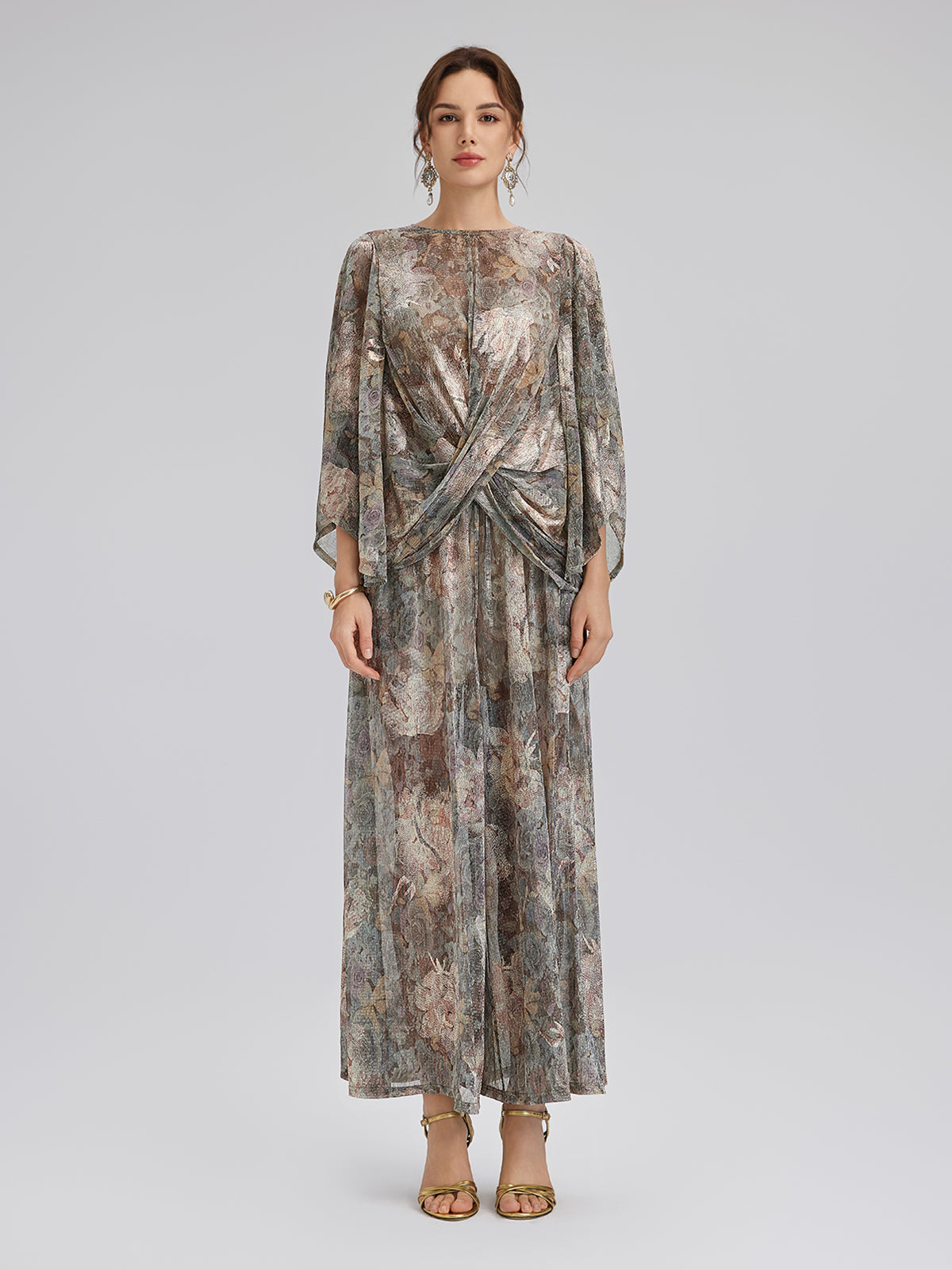 Foil-Printed Lurex Knit Crossover Top