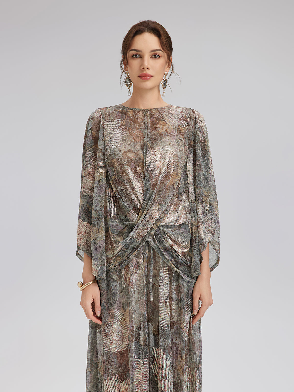 Foil-Printed Lurex Knit Crossover Top