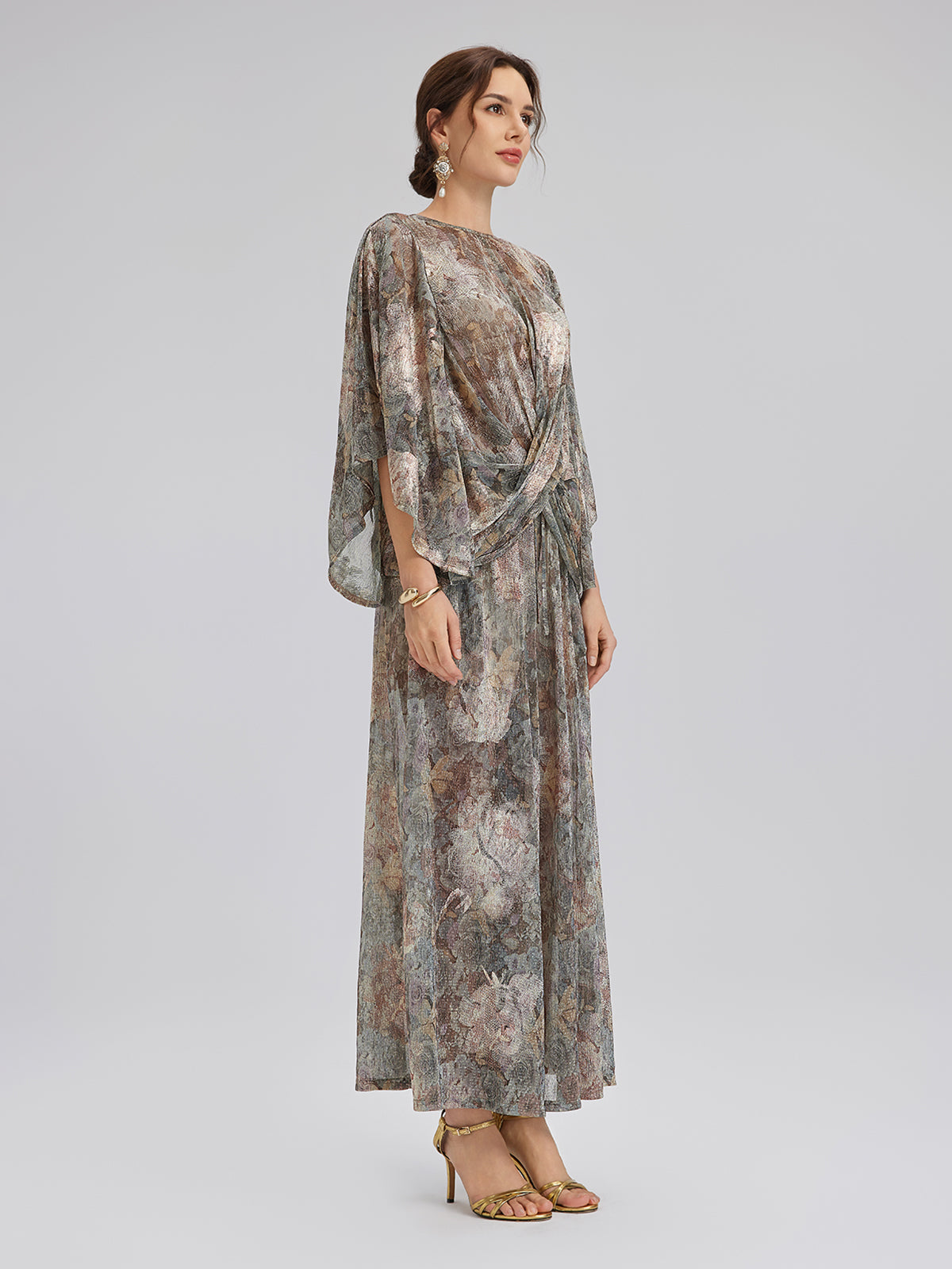 Foil-Printed Lurex Knit Crossover Top