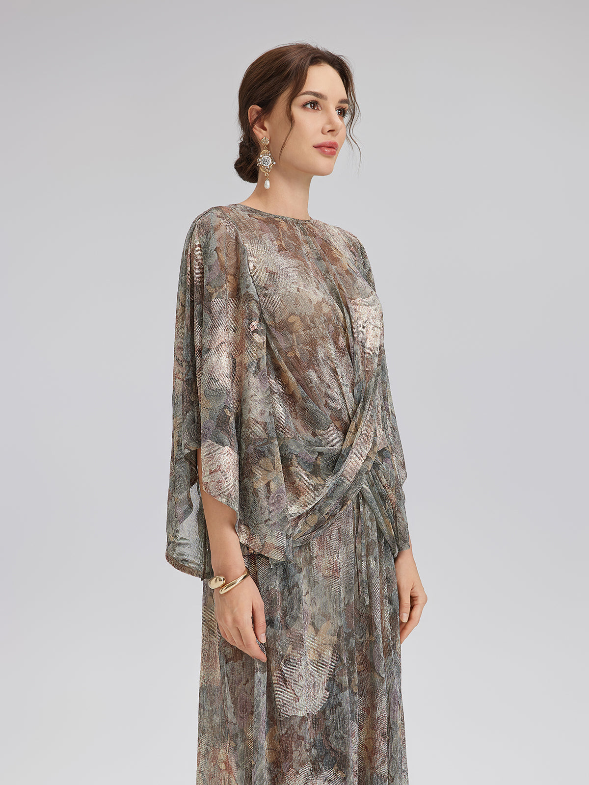 Foil-Printed Lurex Knit Crossover Top