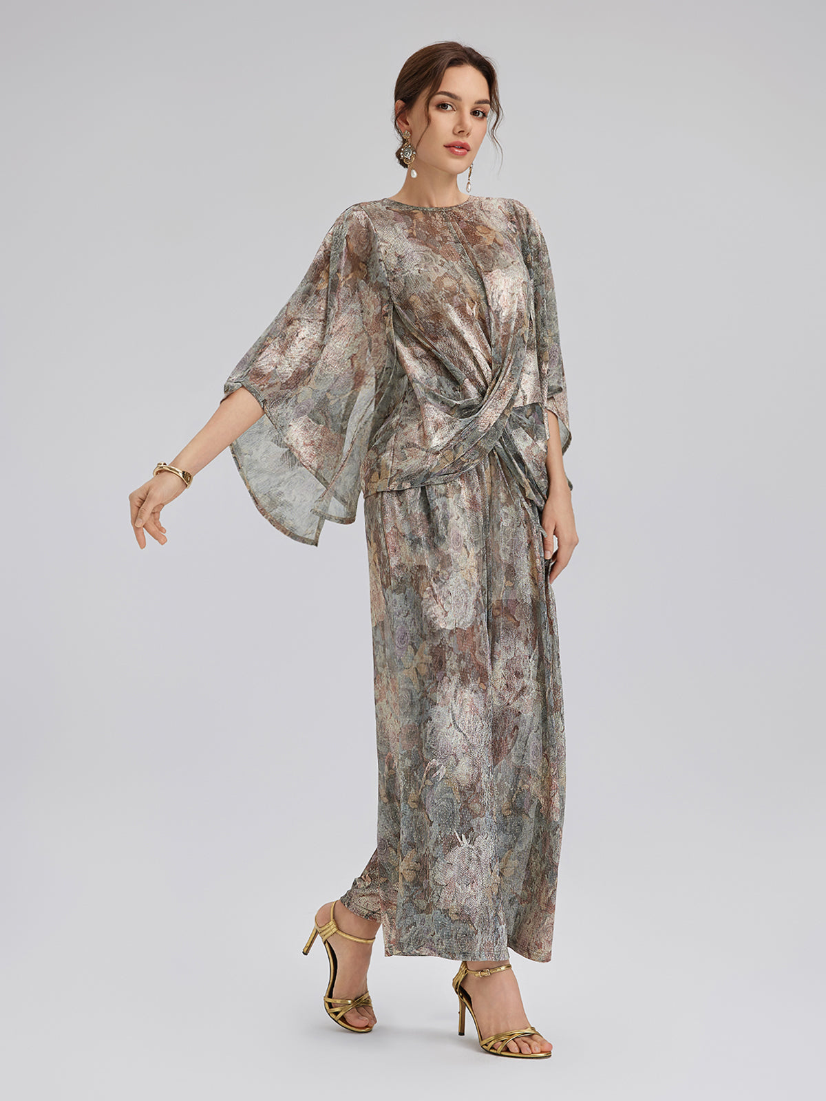 Foil-Printed Lurex Knit Crossover Top