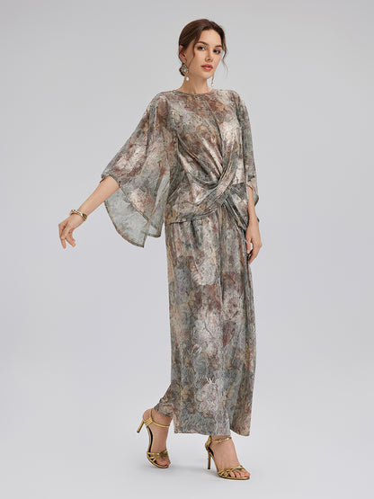 Foil-Printed Lurex Knit Crossover Top